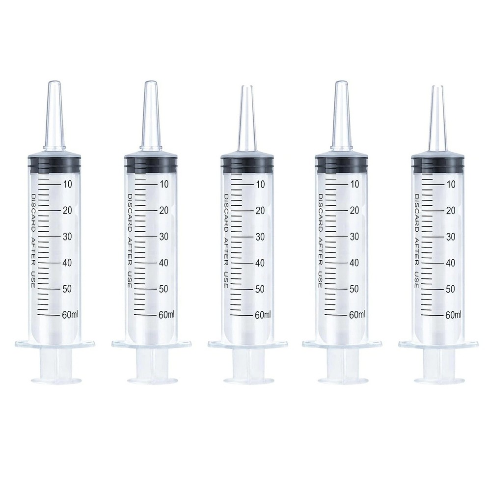 5x 60ml/2oz Plastic Syringe Sterile Plant Water Animal Feeder 60cc Slip Tip