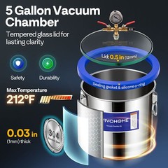 5 Gal Vacuum Chamber with 3.5 CFM 1 Stage Pump for Degassing Tempered Glass Lid