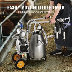 Portable Electric Cow Milking Machine 6.6 Gal / 25 L 304 Stainless Steel Bucket