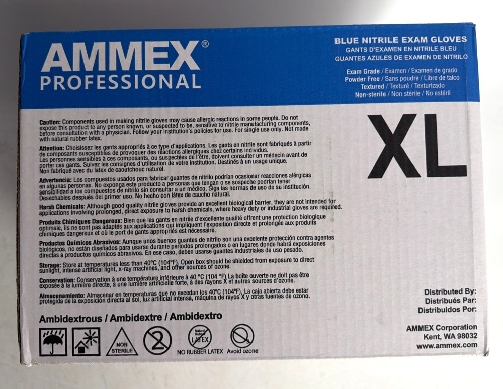 [NEW] (APFN48100) AMMEX Professional Blue Nitrile Exam Gloves, Powder-Free, XL