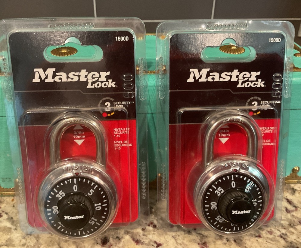 MASTER LOCK 1500D 2 Locks-3/4” 19mm Silver-Bikes-Lockers-Sport Bags SEALED