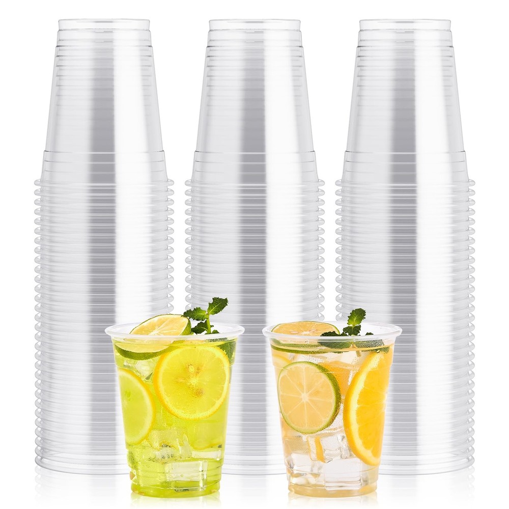 100 Pack 12 OZ Clear Plastic Cups, Cold Party Drinking 12 Ounces, Clear-1