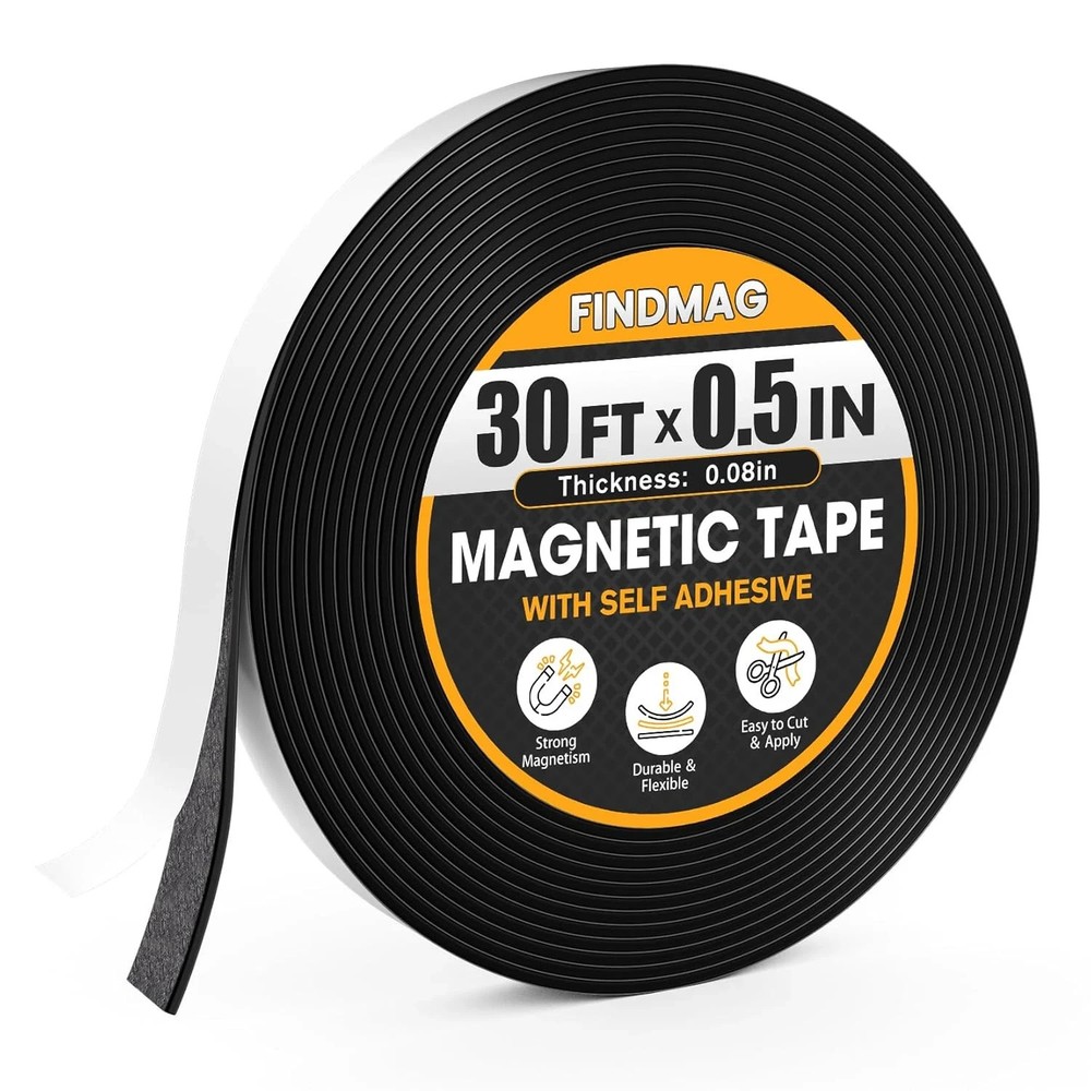 FINDMAG Magnetic Tape, Magnetic Strips with Adhesive Backing, 1 Roll 30 Feet Mag