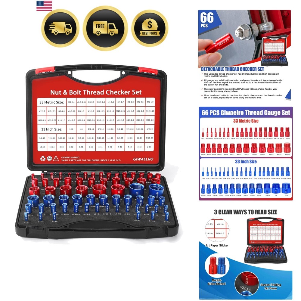 Nut and Bolt Thread Checker – 66 PCS Nut and Bolt Gauges Individually Housed …