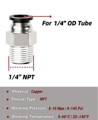 Male Straight 1/4″ Tube OD x 1/4″ NPT Thread Push to Connect Tube Fitting 10Pcs