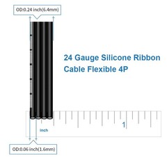 24 Gauge Silicone Ribbon Cable Flexible 4P Black 25 ft Flat Cable 24AWG Stranded