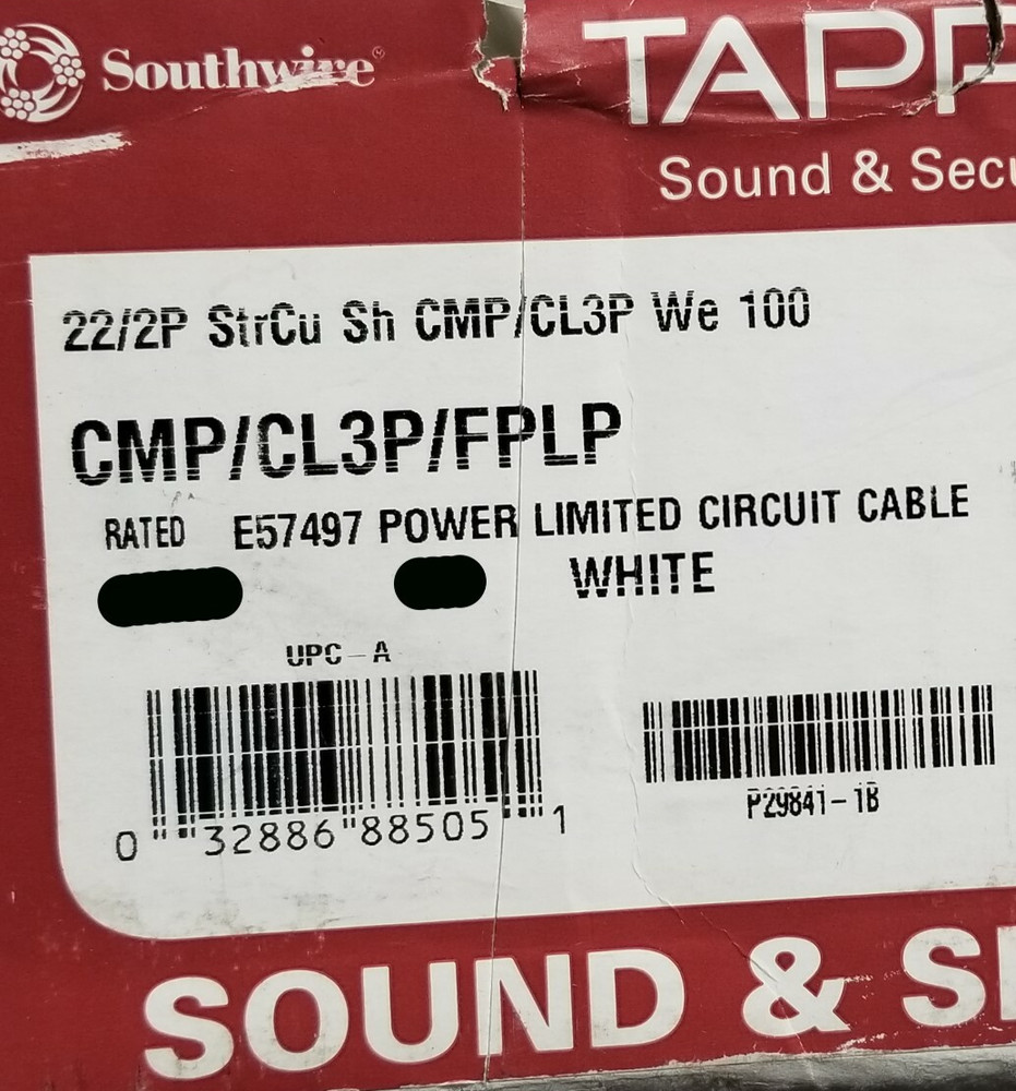 Southwire/Tappan 22/2P Individual Shield Pair Plenum Sound/Security Cable /50ft