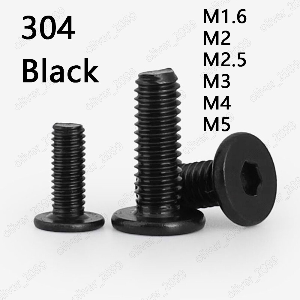 Black 304 Stainless Steel Hex Socket Utrathin Flat Head Screws M2/M3/M4/M5/M6