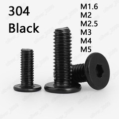 Black 304 Stainless Steel Hex Socket Utrathin Flat Head Screws M2/M3/M4/M5/M6