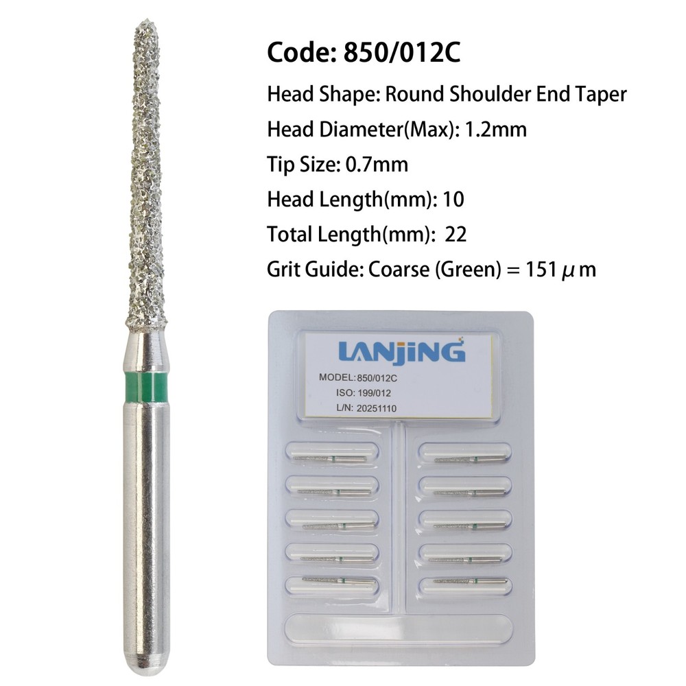 Dental Burs Diamond 850/012C Round Shoulder End Taper High Speed Friction Grip