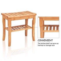 Giantex Bamboo Shower Bench Seat Storage Shelf Shower Spa Chair Seat Bench