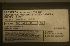 Sony HVM-200 CCD Black and White Video Camera, 22VDC, 24VAC, 7.5W