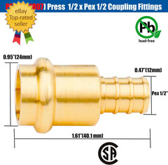 12 Pack 1/2″ Press Pro Press X 1/2″ PEX Adapter Crimp Fittings Brass Coupling Co