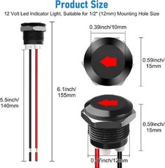 12V LED Indicator Light Panel Mount Indicator Light 1/2 Inch Cutout Color: Red