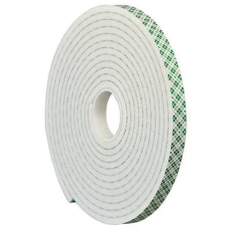 3M 4004 Double-Sided Foam Tape, 1/2 In W, 5 Yd L, 1/4 In, Polyurethane Foam,