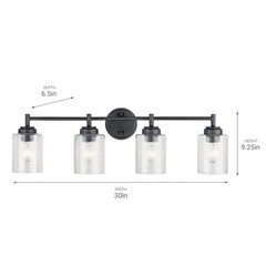 KICHLER Winslow 30″ 4-Light Black Contemporary Bathroom Light with Seeded Glass
