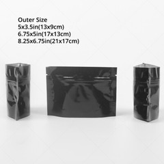 Many Sizes Glossy Black Foil Mylar Stand Up Zip Lock Pouch Bag w/ Tear Notches