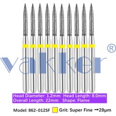 10/pk Vakker Dental Flame Diamond Burs FG Polishing Burs for High Speed 860 863