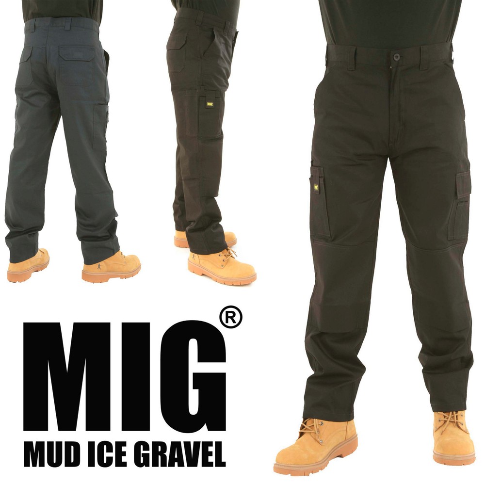 MIG Mens Multi Pocket Work Trousers & Knee Pad Pockets Size 30 – 42 CARGO COMBAT