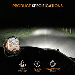 2PCS 5″ inch Round LED Work Lights Bar Amber DRL Pods Fog Lamp Offroad Driving