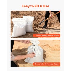 Uimoso 16×26 in Durable Flood Sandbags with Ties, 50-Pack, 50lb Capacity