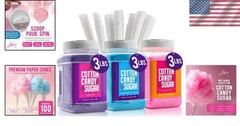 Fun Strawberry & Blue Raspberry Cotton Candy Sugar 3-Pack with 100 Cones