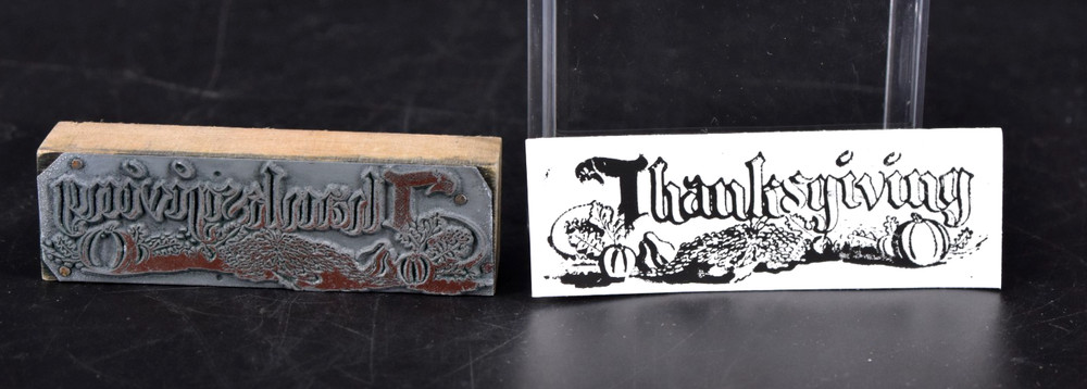 VTG Printing Letterpress Printer Type Block “THANKSGIVING” Single Word 3.75″
