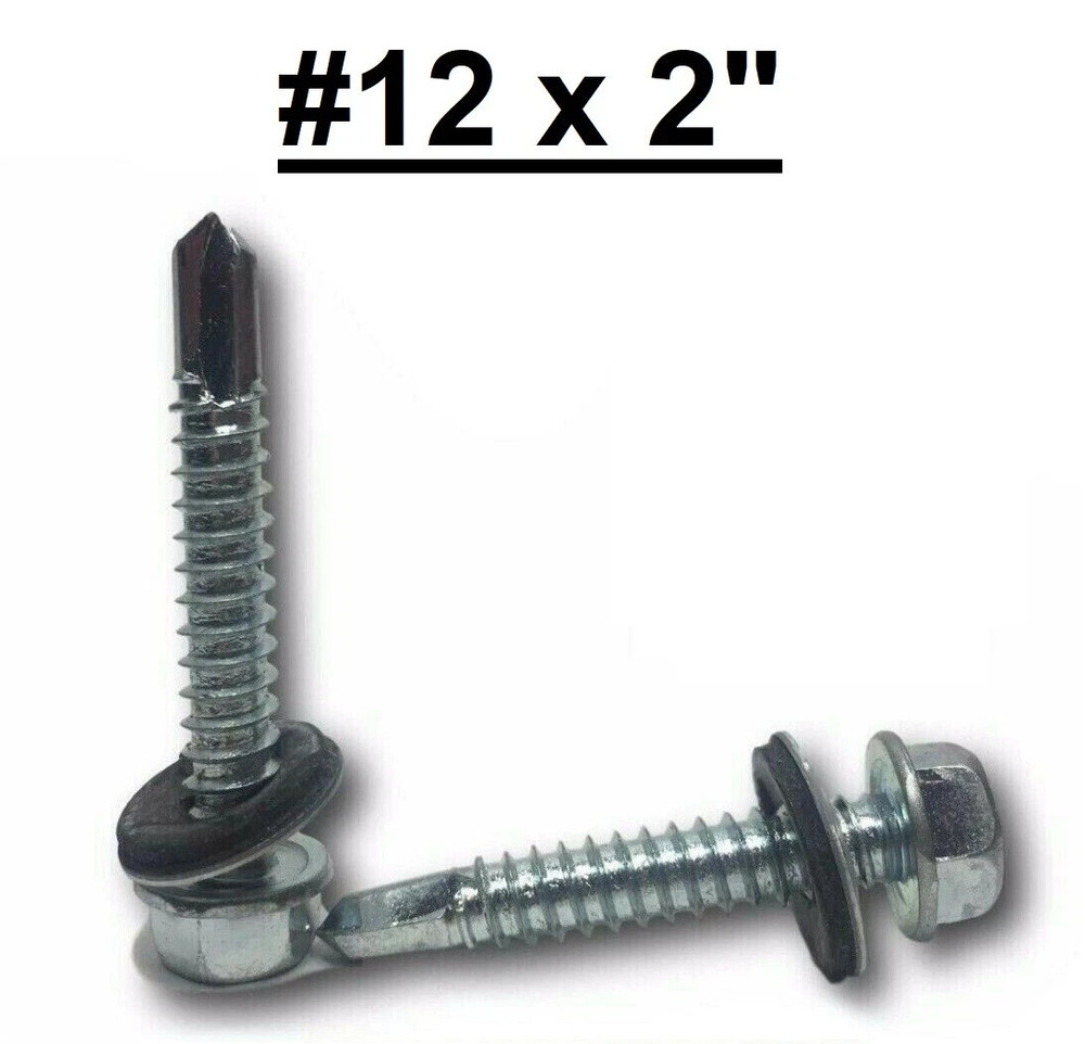 #12-14 x 2″ Tek Screw w/ Coat Hex Self Drilling Screws 5/16″ Drive (500/bx)