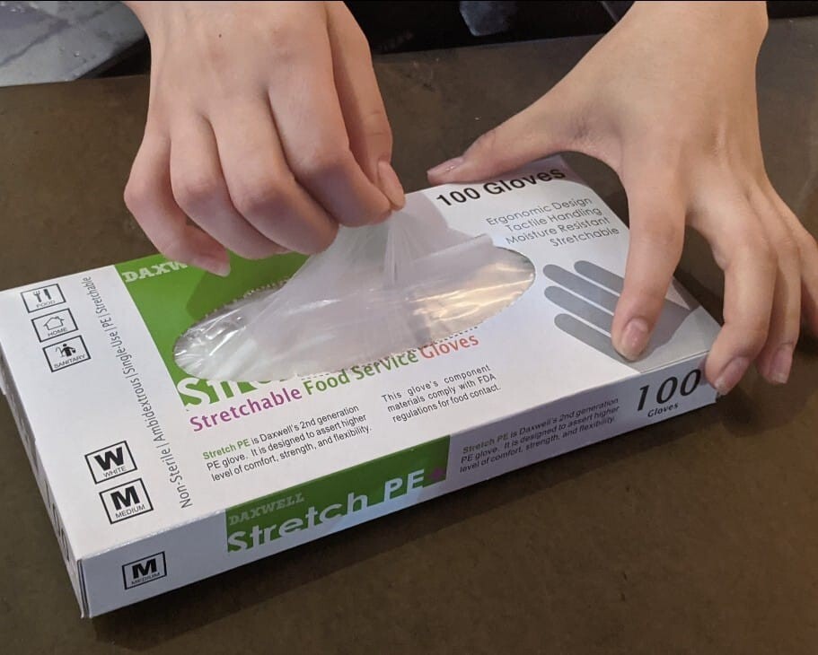 100 Medium, Non-Latex, Disposable, Powder-Free, Food Prep, Poly Stretch Gloves