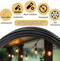 1/8″ Black Wire Rope Kit 200FT 304 Stainless Steel Vinyl Coated with M5 NEW