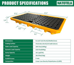 Low Profile 2 Drum Spill Containment Pallet with Drain – 2645 Lbs Capacity