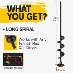 Garden Auger Drill Bit for Planting 1.6×16.5 Inch – Umbrellas and Fences Auger P