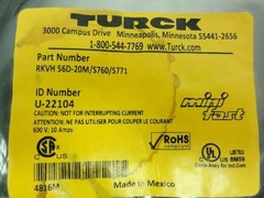 187876 New-No Box; Turck U-22104 Female Cordset; RKVH 56D-20M/S760/S771