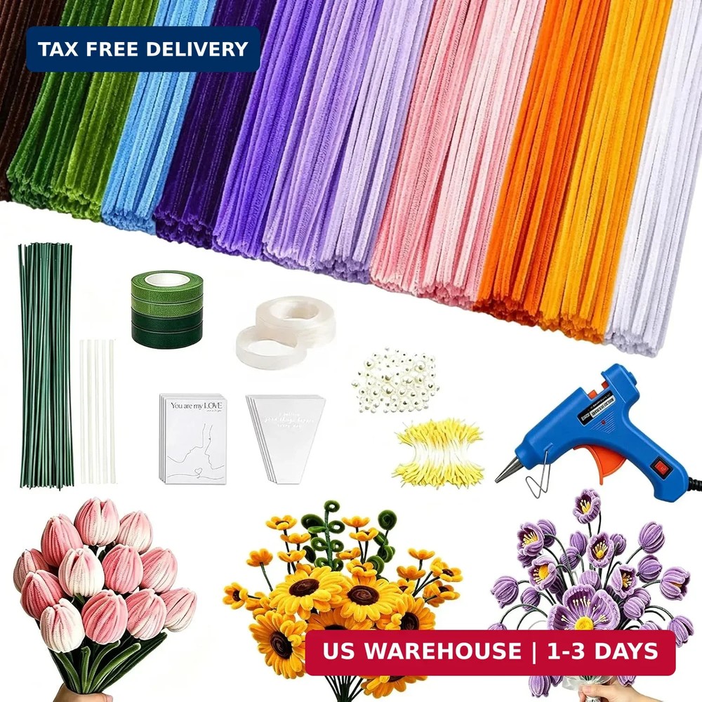 800 PCS Pipe Cleaners Bulk Flowers Kit, Pipe Cleaners Craft with Handle, 13 Colo