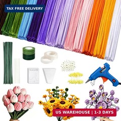 800 PCS Pipe Cleaners Bulk Flowers Kit, Pipe Cleaners Craft with Handle, 13 Colo
