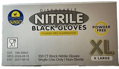 SUNSET DISPOSABLE NITRILE BLACK GLOVES BOX OF 100 EXAM GRADE POWDER FREE XL