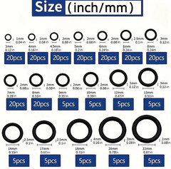 225pcs Black Rubber O-Ring Seal Kit Assorted Sizes Oil Water Resistant – NEW