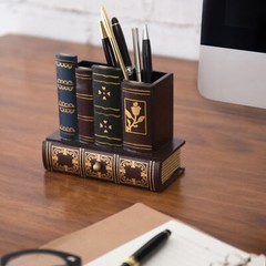 MyGift Decorative Library Books Design Wooden Office Supply Caddy Pencil Holder