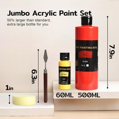 14 Colors Acrylic Paint Set (500 ml/16.9 oz Large Bottles), Non-Toxic for Kid…