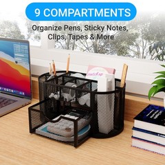Desk Organizer Pen Holder W/ Drawers Pencil Holder Desk Mesh Office Supply