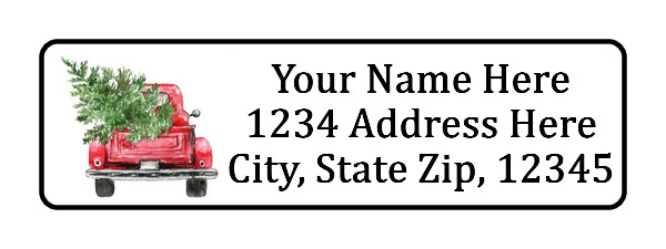 Christmas Truck with Tree Personalized Return Address Labels 1/2 in by 1 3/4 in