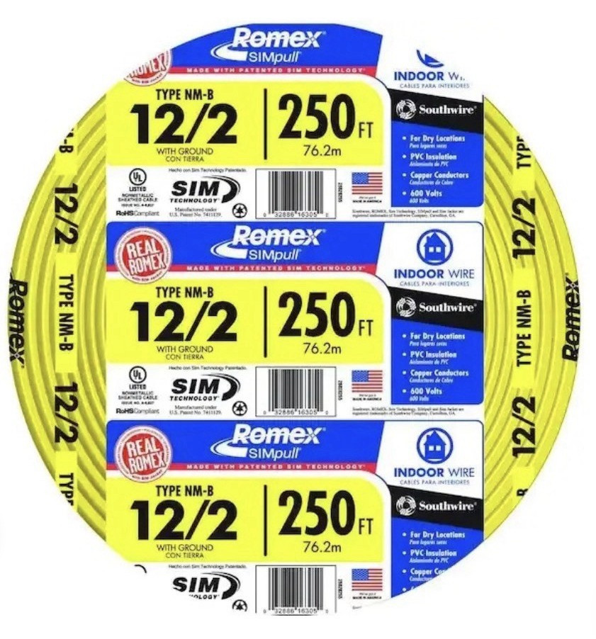 Romex 12/2 NM-B Solid Copper Indoor Wire w/Ground 250 ft Yellow