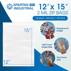 – 12″ X 15″ (100 Count) 2 Mil Clear Reclosable Zip Plastic Poly Bags with Reseal
