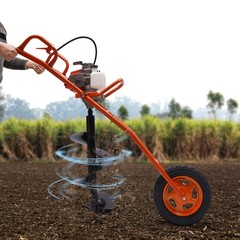 63cc 3hp Post Hole Digger Gas Powered Earth Auger Drill Wheeled w/11″ Auger Bit