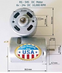 1 x RS-545 DC Motor 6 – 25V 12000 RPM, High Torque, DIY Tools, Models..New.