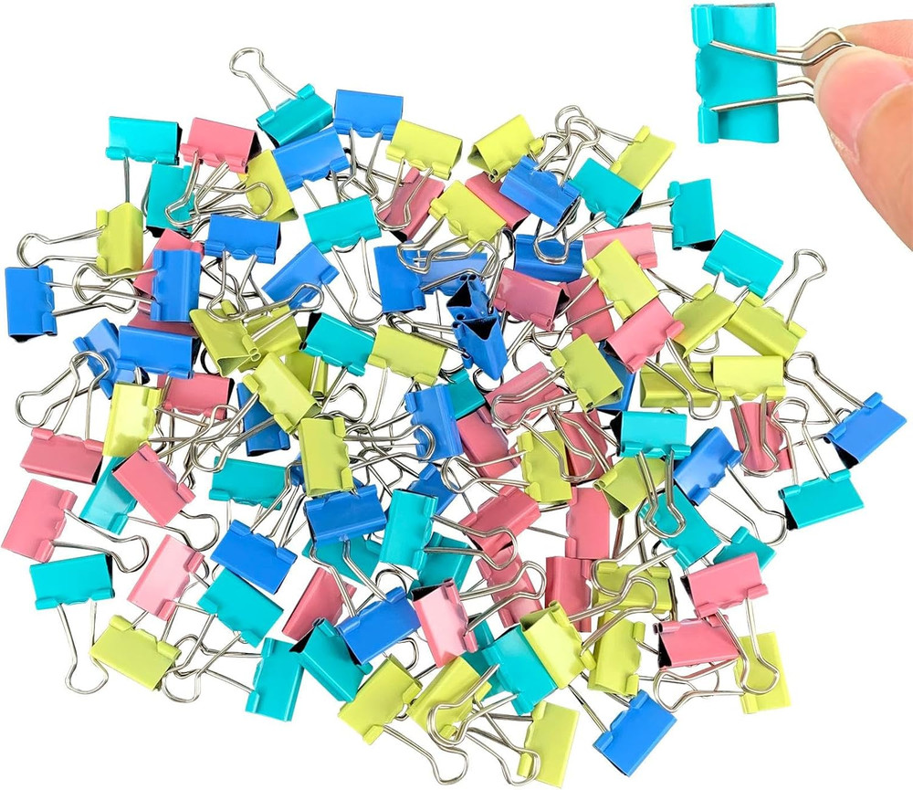 120pcs Small Binder Clips 3/4 Inch Metal Paper Clamps Colorful Office Use Desk