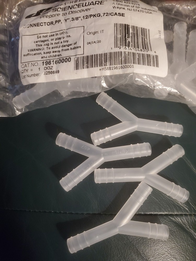 31 Pcs – “Y” Barbed 3/8″x3/8″x3/8″ PP Connector, SP Bel-Art 196160000 Free Ship