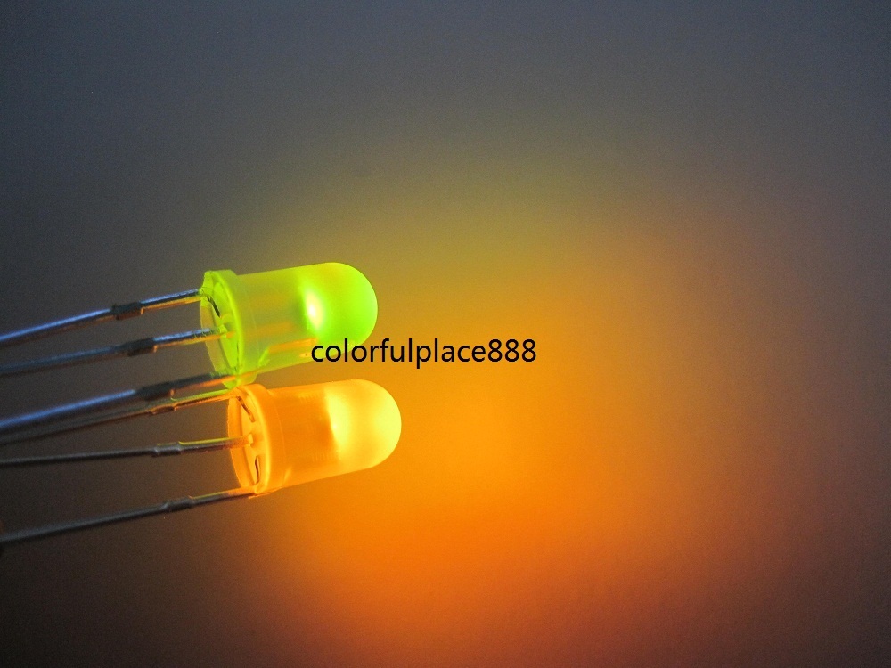 100pcs 5mm Dual Bi-Color Yellow/Green 3-Pin Diffused Led Common Cathode Leds New