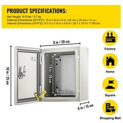 Steel Electrical Enclosure 10″x8″x6″, IP66 & NEMA 4X Rated, Galv Backplate