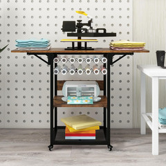 3-Tier Rolling Heat Press Table with Vinyl Holder & Folding Shelf for Crafts